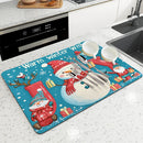 Axyaa Christmas Snowman Dwarf Deer Drying Mat - Festive Kitchen Table Decor