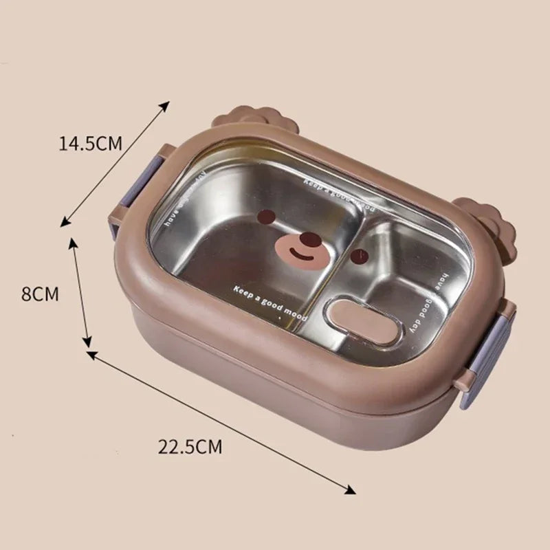 Axyaa Bear Lunch Box: Stainless Steel Portable Sealed Food Container for Kids & Office