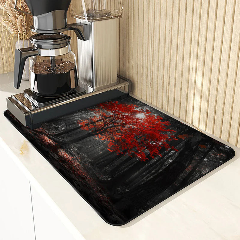 Axyaa Autumn Scenery Drain Pad: Absorbent & Anti-slip Dry Mat for Dishes & Cups