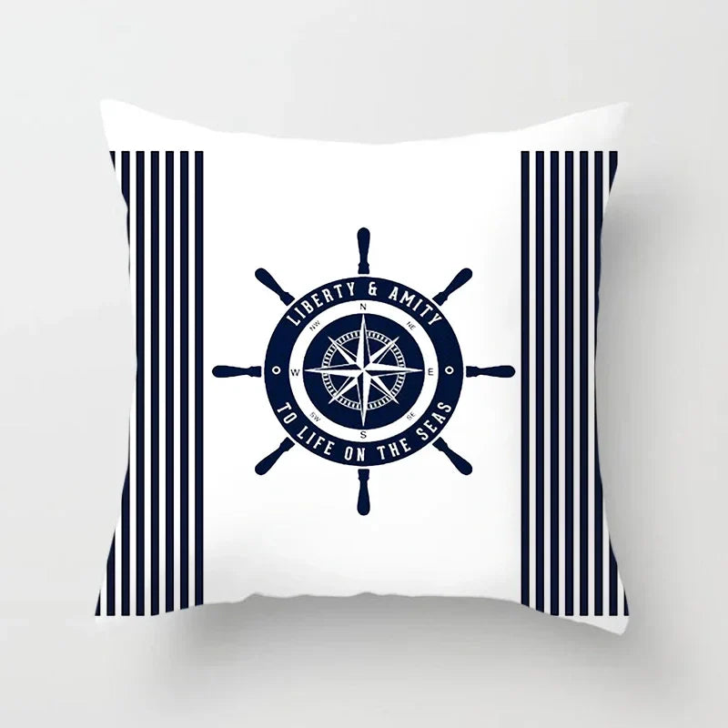 Axyaa Blue Mediterranean Compass Anchor Pillow Cover 45x45cm