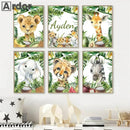 Axyaa Nursery Decor Animals Canvas Prints for Baby Kids Room