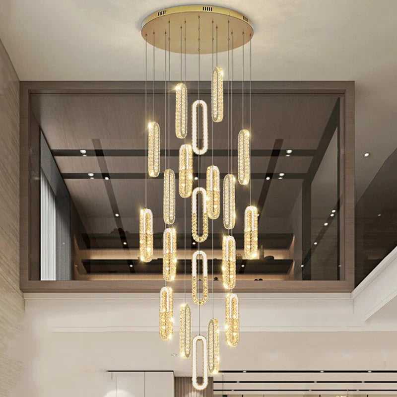 Axyaa Crystal Chandelier: Modern Stair Pendant Lamp for Living Room & Interior Lighting