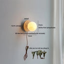 Axyaa Nordic LED Walnut Wood Glass Ball Wall Sconce, Pull Chain Switch, Modern Design