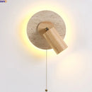 Axyaa Wabi Sabi LED Wall Lamp Yellow Travertine Wood Lampshade, Bathroom Mirror Light