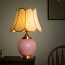 Axyaa Nordic Ceramic Floor Lamp Vase Design with LED Light and Fabric Lampshade