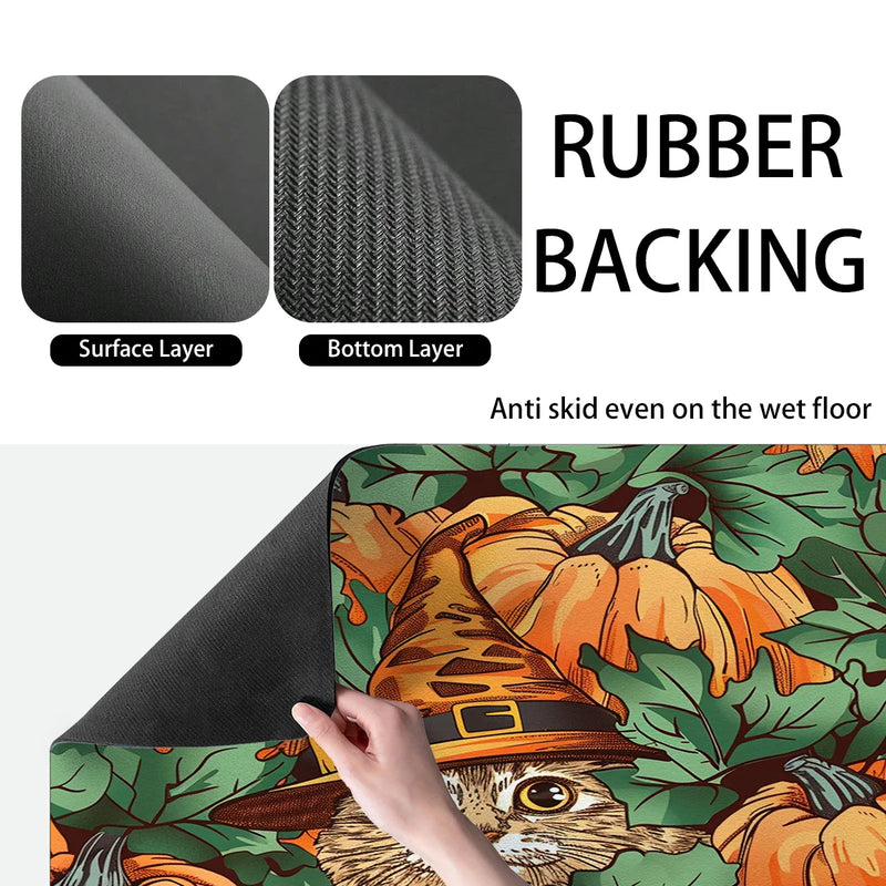 Axyaa Halloween Pumpkin Kitchen Drying Mat Absorbent Anti-slip Bathroom Drain Pad