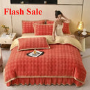 Axyaa Carved Milk Fleece 4-Piece Bed Skirt Set, Winter Warm & Cozy