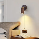 Axyaa Japanese Walnut Wood Bedroom Wall Lamp with Adjustable Spotlight