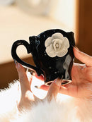 Axya White Rose Ceramic Coffee Mugs, Set of 2