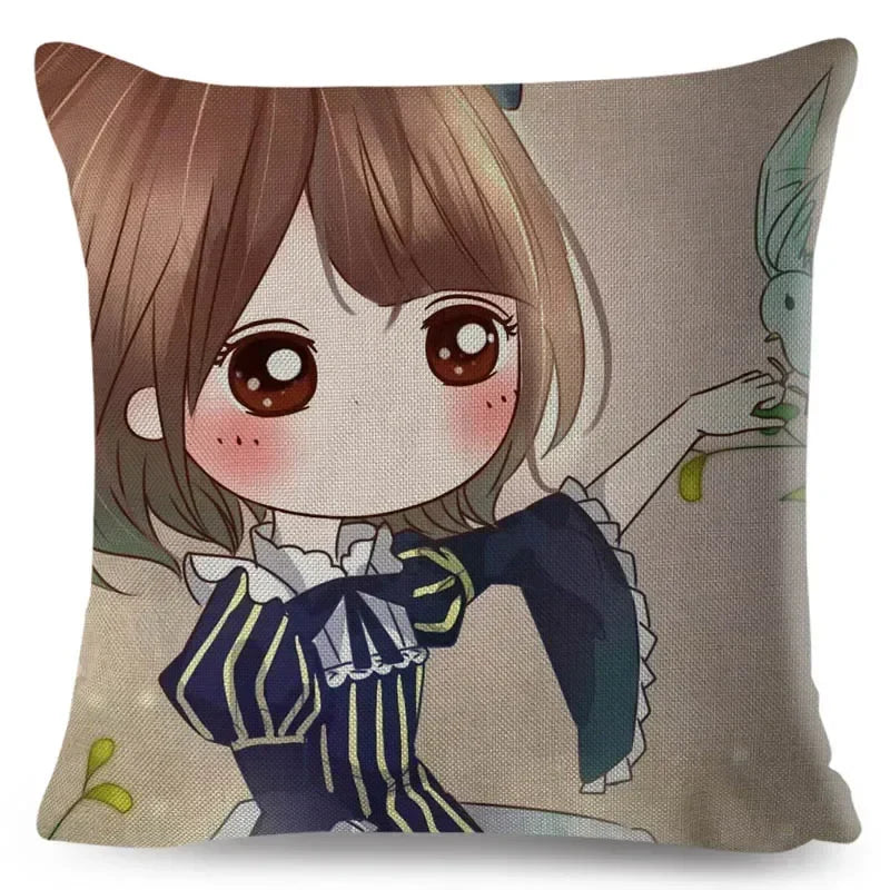 Axyaa Beautiful Girl Pattern Linen Pillowcase for Living Room and Bedroom