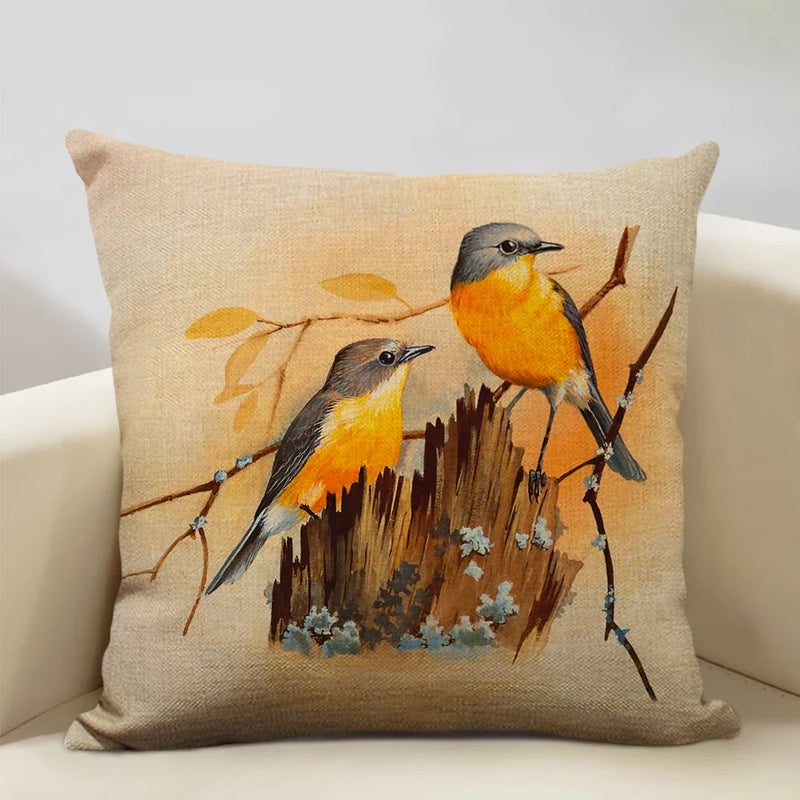 Axyaa Bird Parrot Sofa Cushion Cover 45x45cm Linen Pillowcase for Home & Hospitality