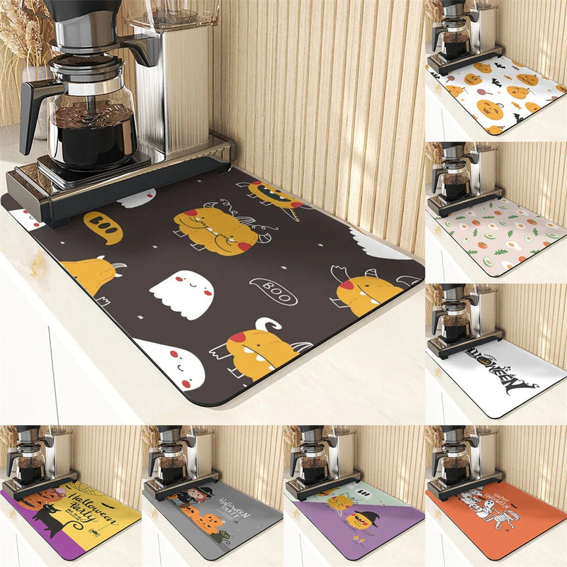 Axyaa Pumpkin Pattern Coasters - Halloween Style Absorbent Drink Coasters & Drying Mat