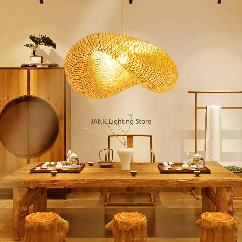 Axyaa Bamboo Wicker Suspension Lamp for Indoor Lighting