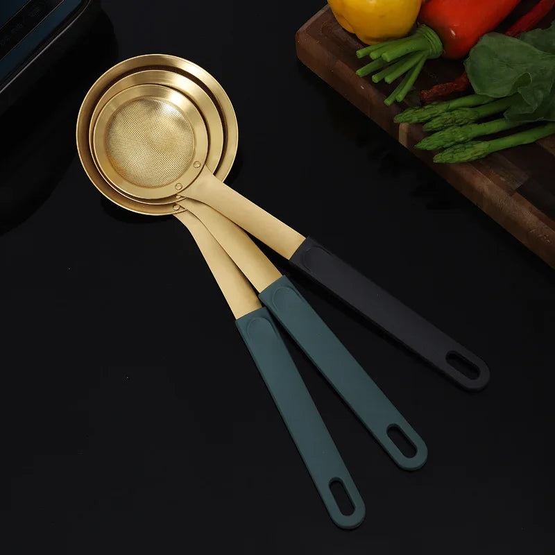 Axyaa Stainless Steel Fine Mesh Strainer Colander with Long Handle Skimmer Spoon