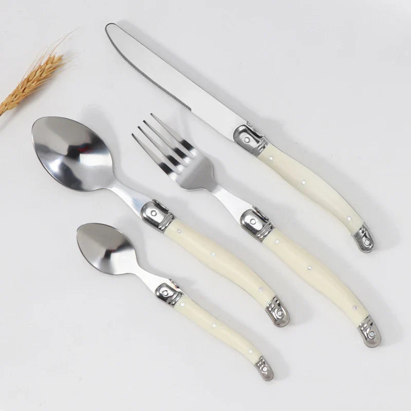 Axyaa Stainless Steel Cutlery Set with White Rivet Handle - 4-Piece