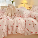 Axyaa Pink Tulip Duvet Set with Flat Sheet & Pillowcase Washed Cotton Queen Twin Full