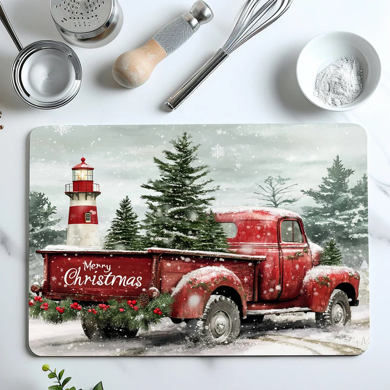 Axyaa Christmas Tree Coffee Dish Mat: Absorbent, Anti-slip, Quick Dry Drain Pad