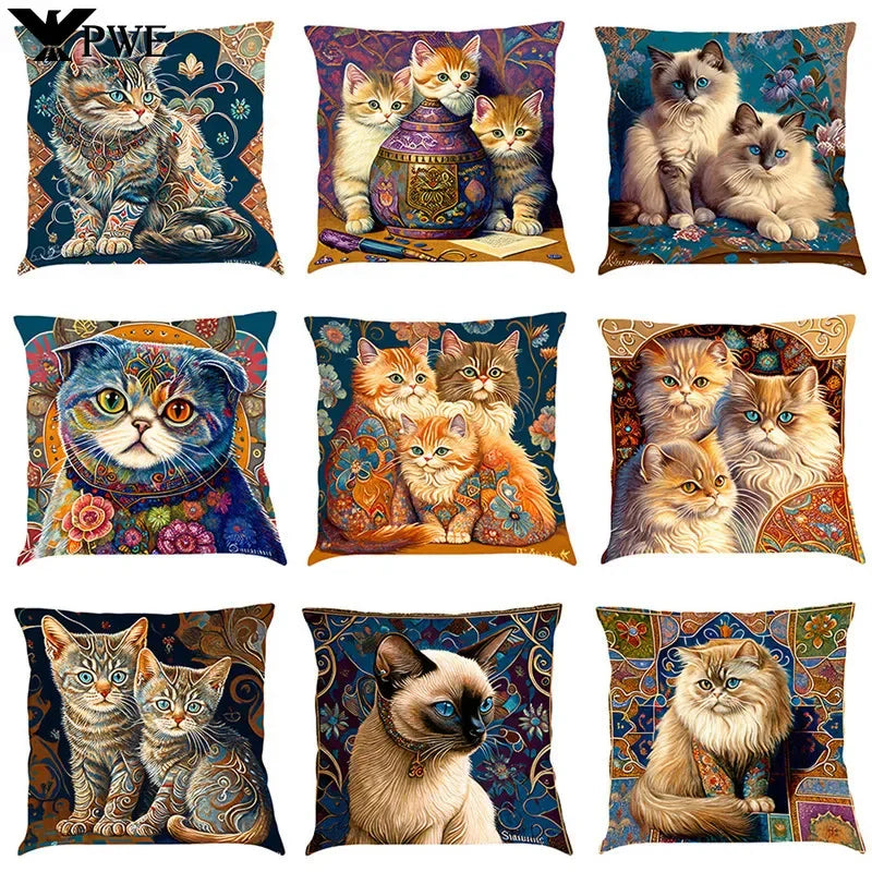 Axyaa Classic Cat Design Linen Pillowcase 45x45cm Home Decoration Sofa Cushion Cover