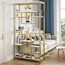 Axyaa Gold Etagere Bookcase with Faux Marble - Modern 8-Shelf Bookshelf Display