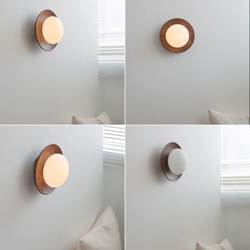 Axyaa White Glass Ball LED Wall Lamps With Switch - Modern Wooden Stair Light Fixtures.