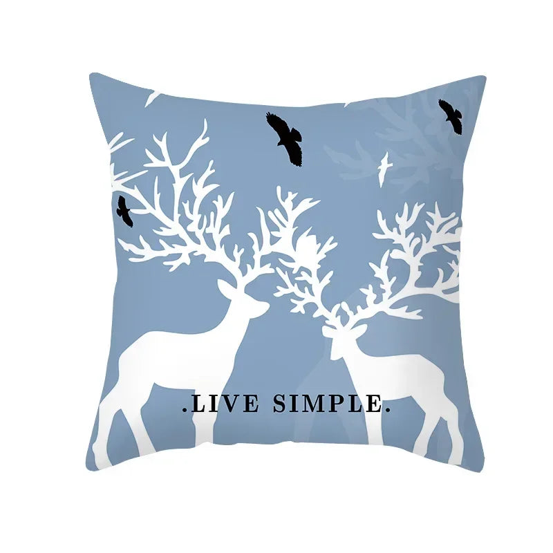 Axyaa Reindeer Print Cushion Cover: Nordic Modern Geometric Design for Home Sofa.