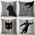 Axyaa 4pcs Striped Black Cat Sofa Cushion Covers 17.7x17.7 Inch Single-Sided Print