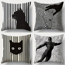 Axyaa 4pcs Striped Black Cat Sofa Cushion Covers 17.7x17.7 Inch Single-Sided Print