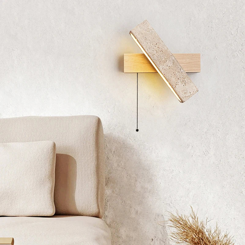 Axyaa Rotatable LED Wall Lamp in Natural Stone Wood for Home Deco