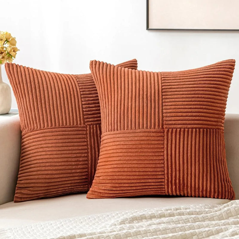 Axyaa Rust Boho Corduroy Throw Pillow Cover 18x18 Inch Terracotta Accent Case