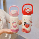 Axyaa Kids Stainless Steel Insulated Thermos Bottle with Double Drinking Straw