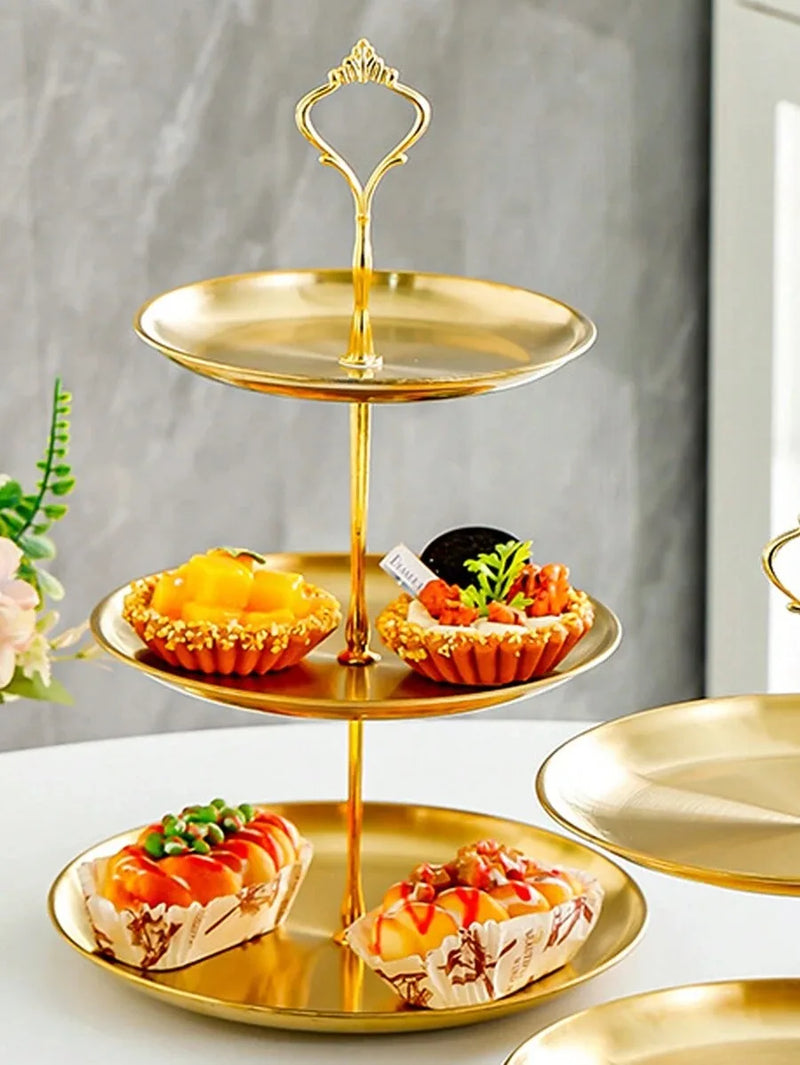 Axyaa Gold Stainless Steel Dessert Tray, Multi-Tier Cake Stand for Tea Party