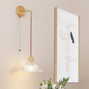 Axyaa Clear Glass LED Wall Lights with Wood Pull Chain Switch