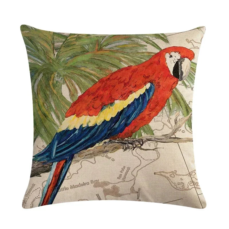 Retro Parrot Oil Painting Pillow Cover for Home Decor by Axyaa