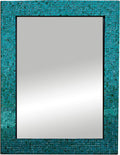 Axyaa Sapphire Silver Mosaic Wall Mirror, Handmade Decorative Glass, Round Dark Blue Mirror