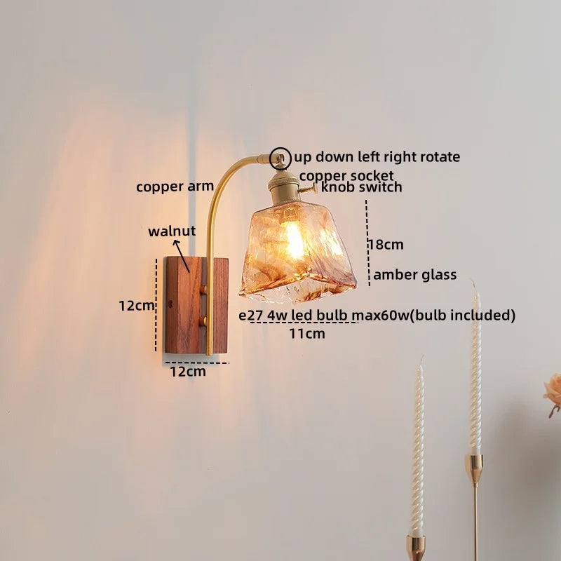 Axyaa Ceramic Walnut LED Wall Lights - Modern Bedroom & Living Room Bedside Lamp
