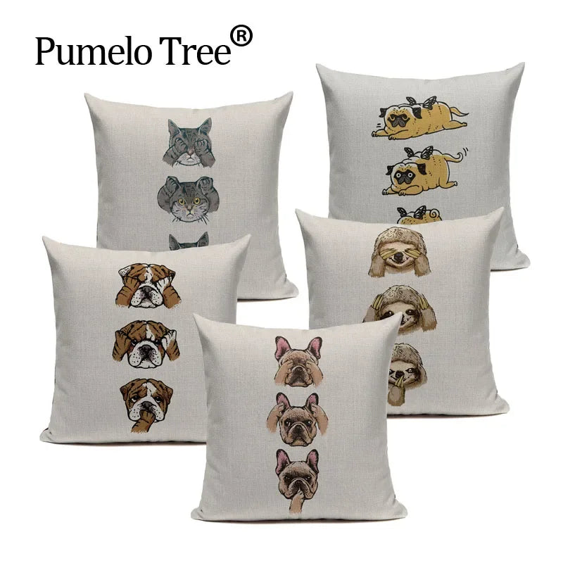 Axyaa Cozy Pug Cat Sloth Starling Fashion Pillow Cover Sofa Decor Case