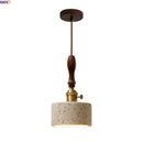 Axyaa Yellow Stone LED Pendant Lamp Retro Brass Wood Handle Hanging Light