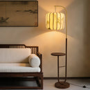 Axyaa Retro Wooden Storage Rack Floor Lamp Integrated LED for Living Room, Office