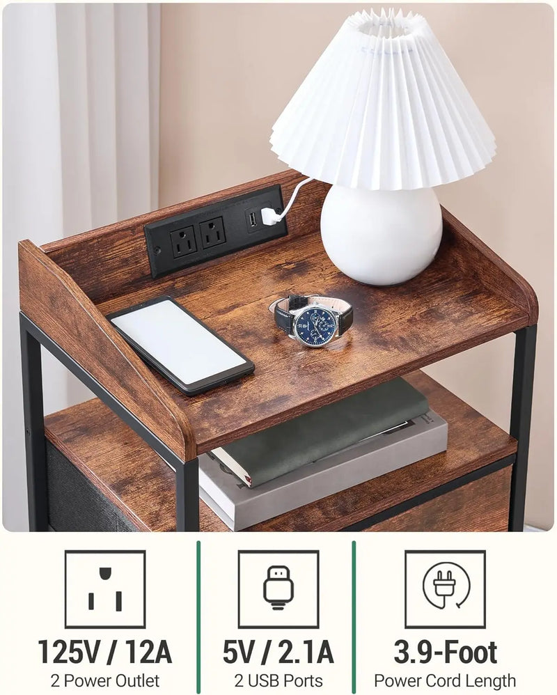 Axyaa LED Nightstand with Charging Station - Modern Storage Solution for Bedrooms