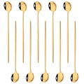 Axyaa Long Handle Mirror Ice Spoon Set - 10Pcs Stainless Steel Flatware & Bar Tools