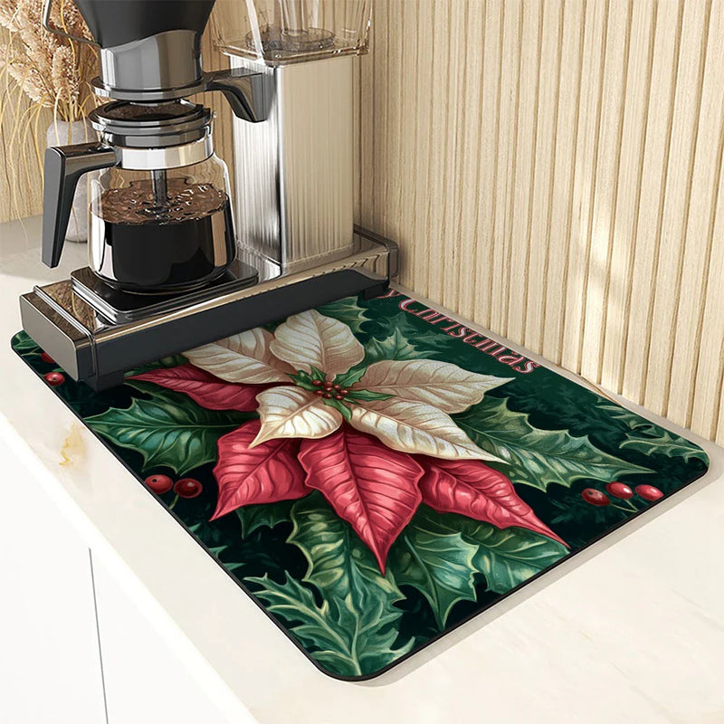 Axyaa Poinsettia Absorbent Draining Mat for Kitchen & Bathroom