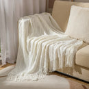 Axyaa Boho Chic Knit Throw Blanket Yellow & Green Fringed Edges for Home Decor