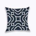 Axyaa Navy/White Embroidered Quatrefoil Pillow Cover 45x45cm Square Canvas Cotton