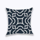 Axyaa Navy/White Embroidered Quatrefoil Pillow Cover 45x45cm Square Canvas Cotton