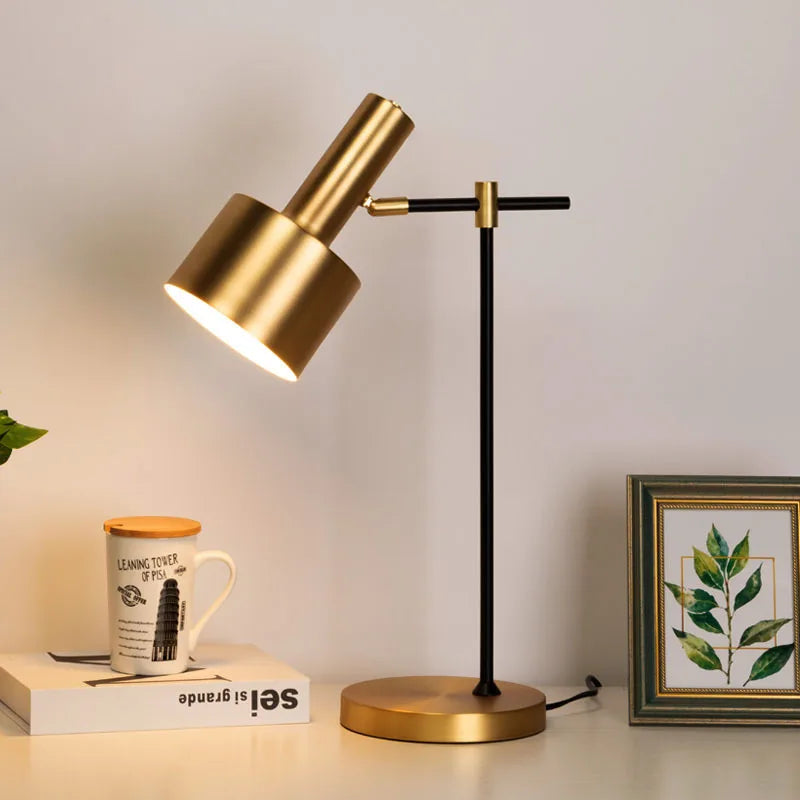 Axya Brass Table Lamp with Tricolored E27 Bulb, Warm Neutral White Light for Home and Hospitality.