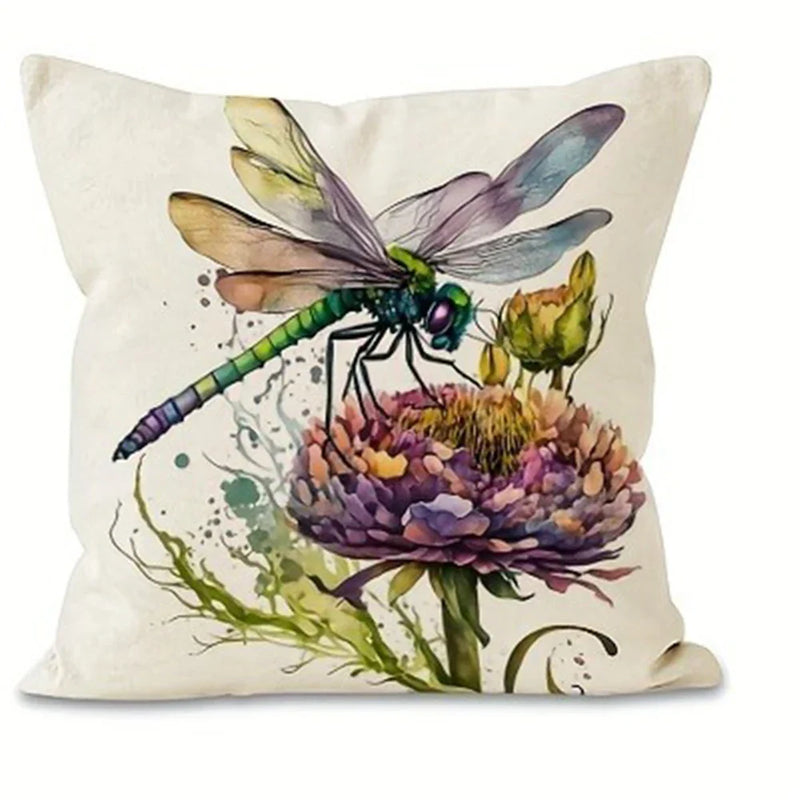 Dragonfly Floral Pattern Pillowcase x Axyaa: Living Room Sofa Chair Cushion Cover