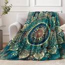 Axyaa Mandala Fleece Blanket in Vibrant Blue, Green & Yellow - Soft Cozy Polyester Throw