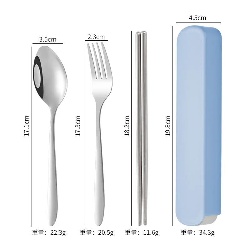 Axyaa 3pc Portable School Dining Set with Case: Knife, Fork, Spoon