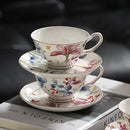 Axyaa Elegant Bone Porcelain Tea Cup Set with Golden Trim, Floral Pattern Dining Decor