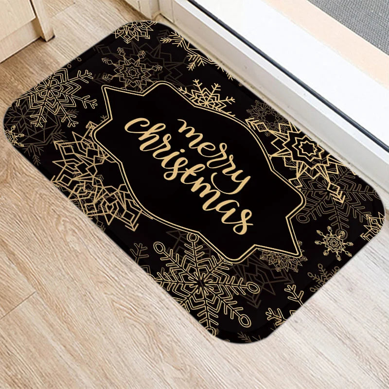 Axyaa Merry & Happy Year Door Mat: Golden Black Letter Print, Non-Slip Floor